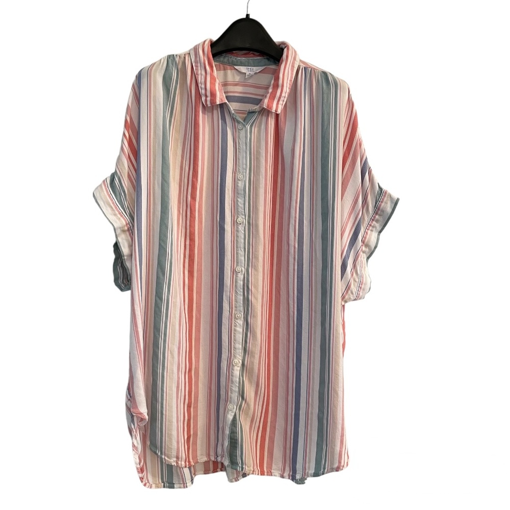 Time And Tru Viscose Striped Button Short Sleeve Shirt XL 16-18
